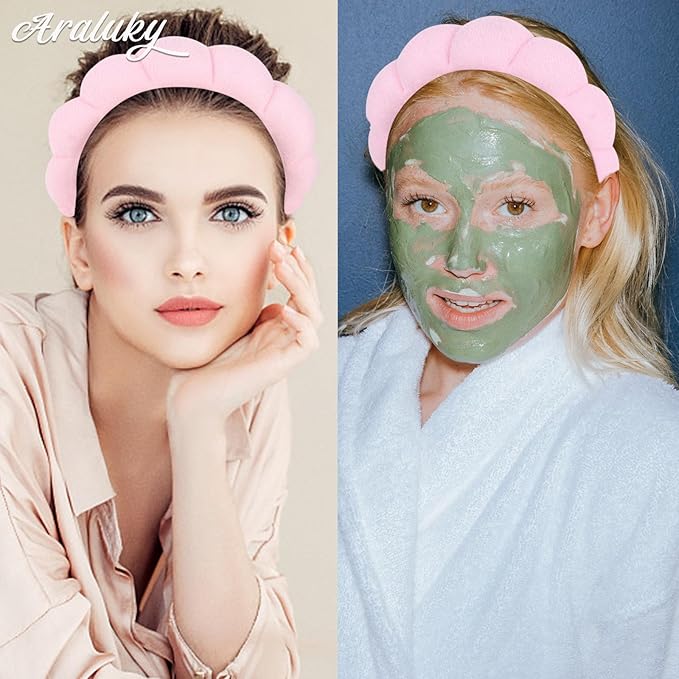Pink Spa Headbands for Women and Girls - Terry Cloth for Washing Face, Makeup Removal, Shower, and Hair Care