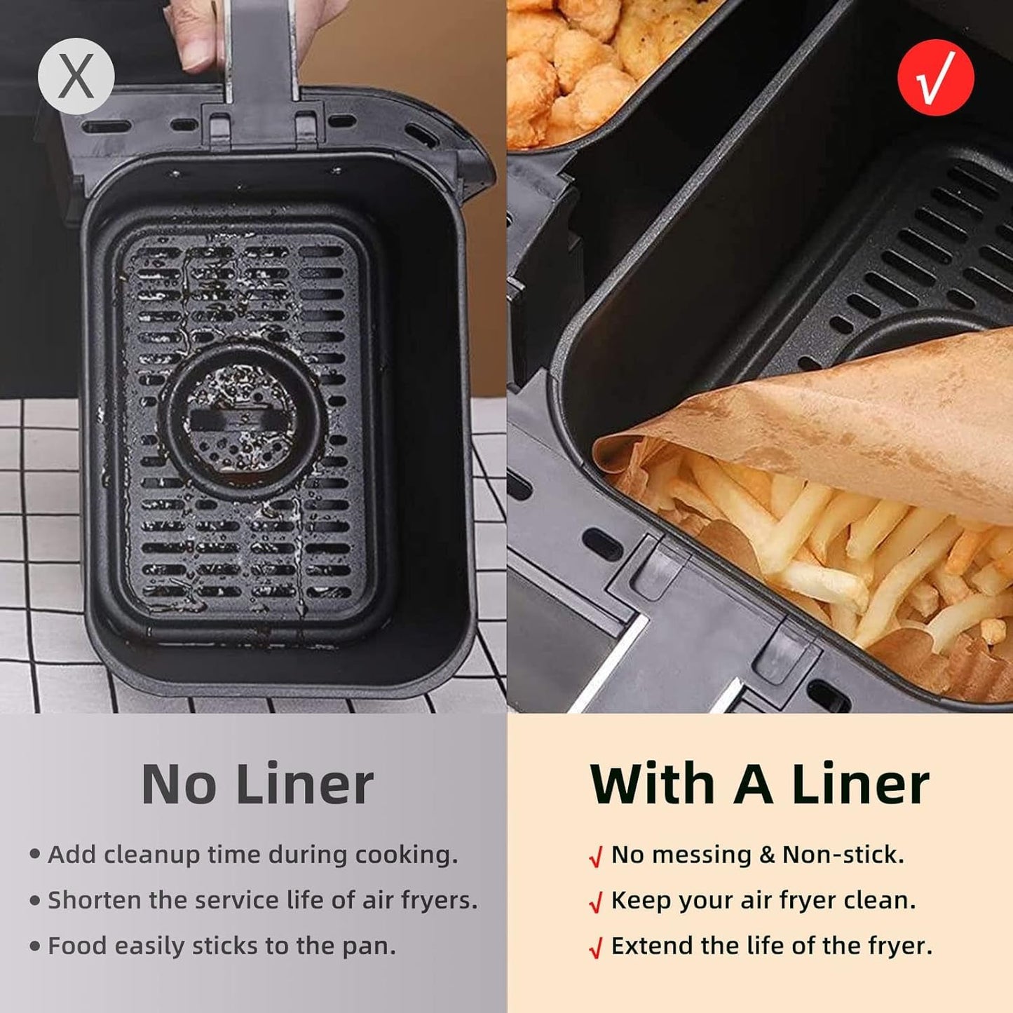 Air Fryer Disposable Paper Liners for Ninja Dual Airfryer Accessories, Non-Stick Parchment Rectangular for Baking, Oil Proof, Water Proof, for Microwave Oven (150PCS, 8.6in x 5.5in)