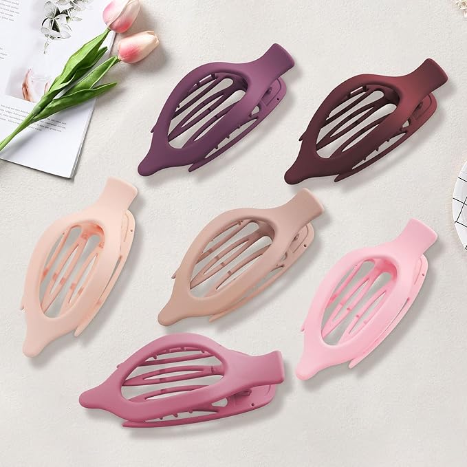 French Flat Hair Clips for Women - 6Pcs Flat Hair Claws for Thin Thick Hair Strong Hold No Slip Grip Hair Claw Clips for Women Girls (Matte Pinks(L:4.6 IN, W:1.97IN))