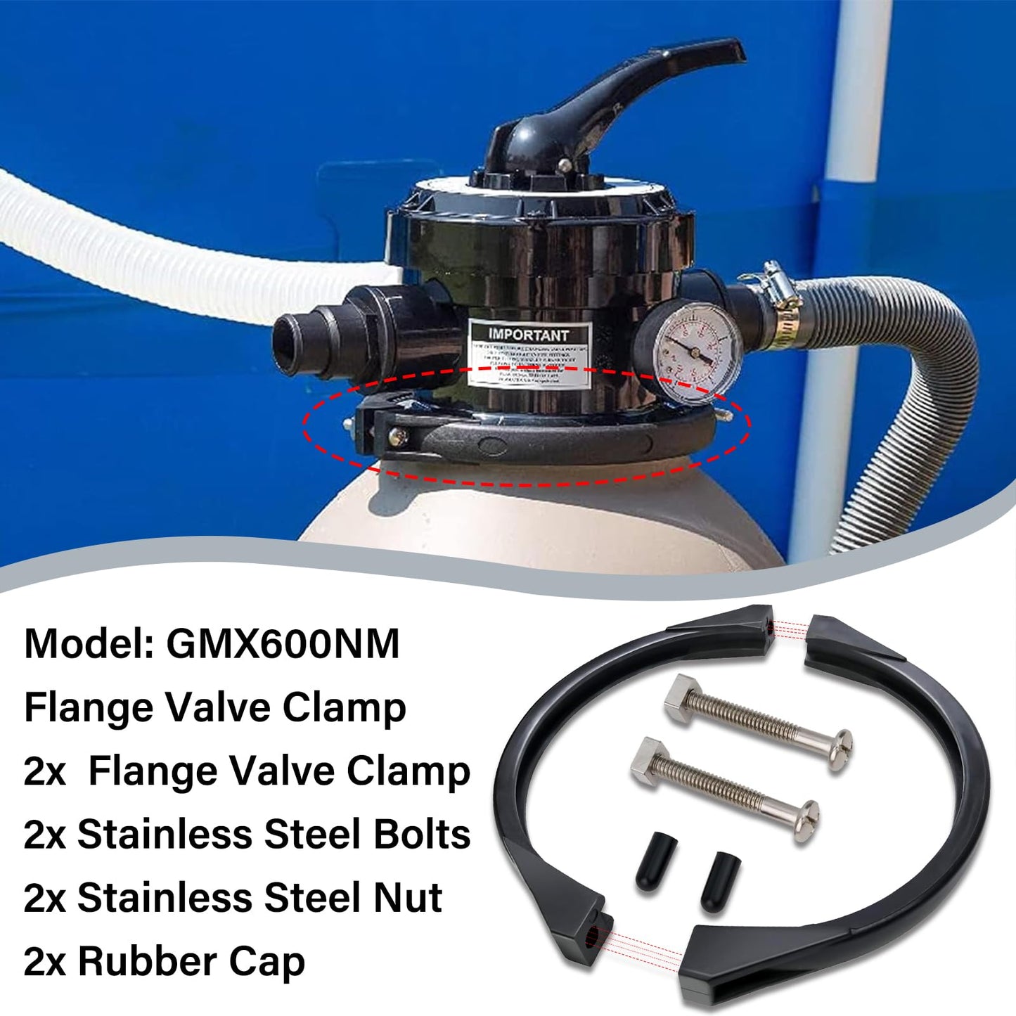 GMX600NM Flange Valve Clamp for Hayward Pro Series Sand Filter Pump Clamp with Screw Swimming Pool Filter Parts Replacement S164T S166T S180T S210T S210S S220T S230T S244T