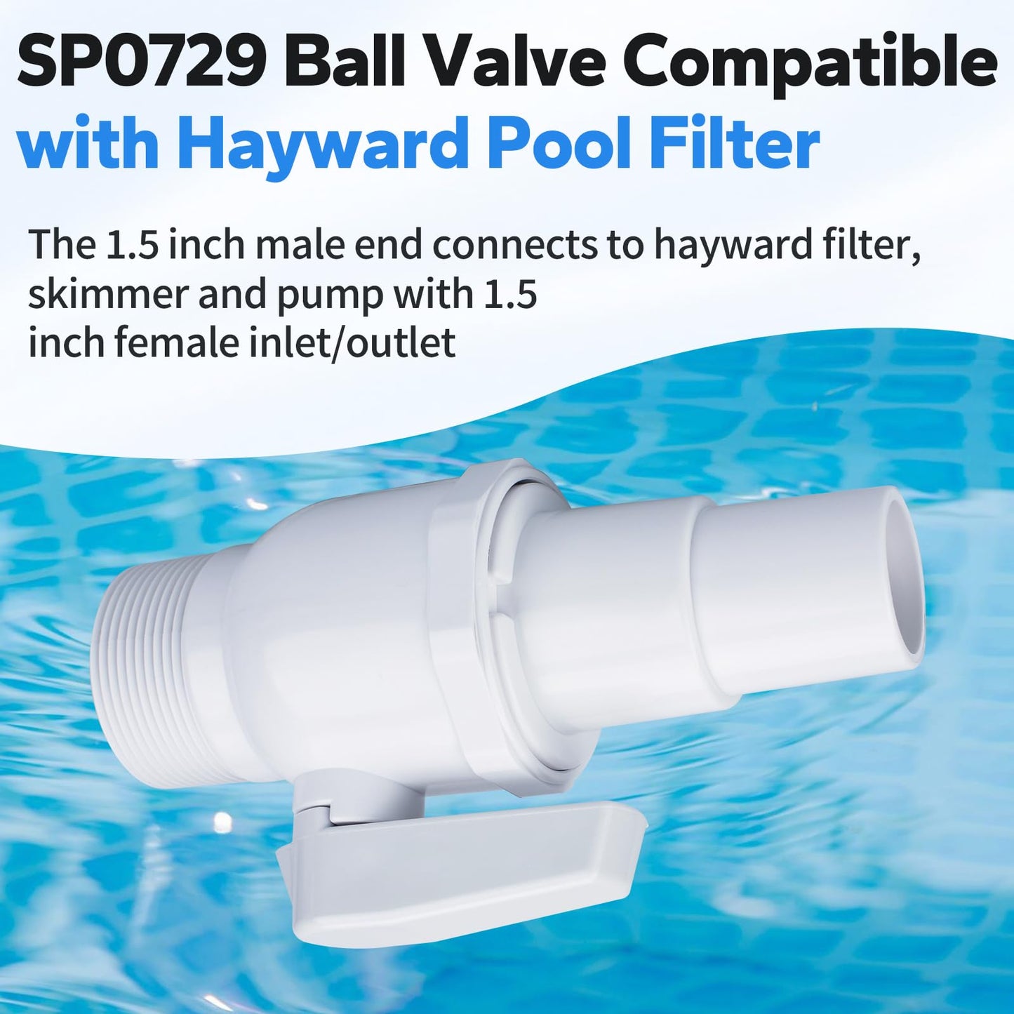 Pool Shut Off Valve Replacement Compatible with Hayward SP0729 Econoline 2-Way Ball Valve, 1.5" MIP x 1.5” - 1.25”, Above Ground Pool Filter Accessories