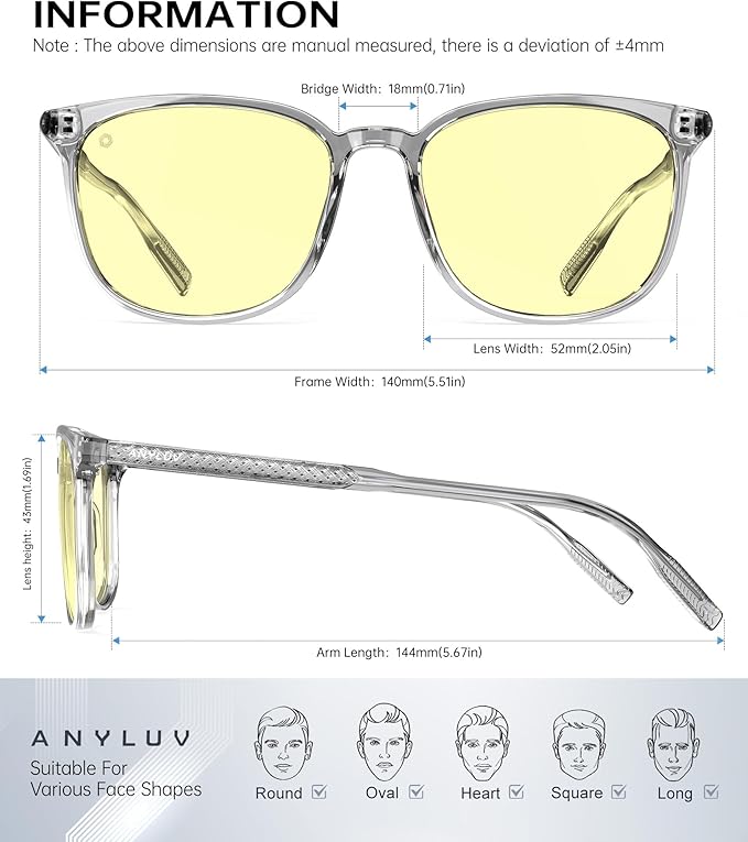 ANYLUV Blue Light Glasses for Woman Men, Womens Blue Light Blocking Glasses Computer Glasses Anti Eyestrain