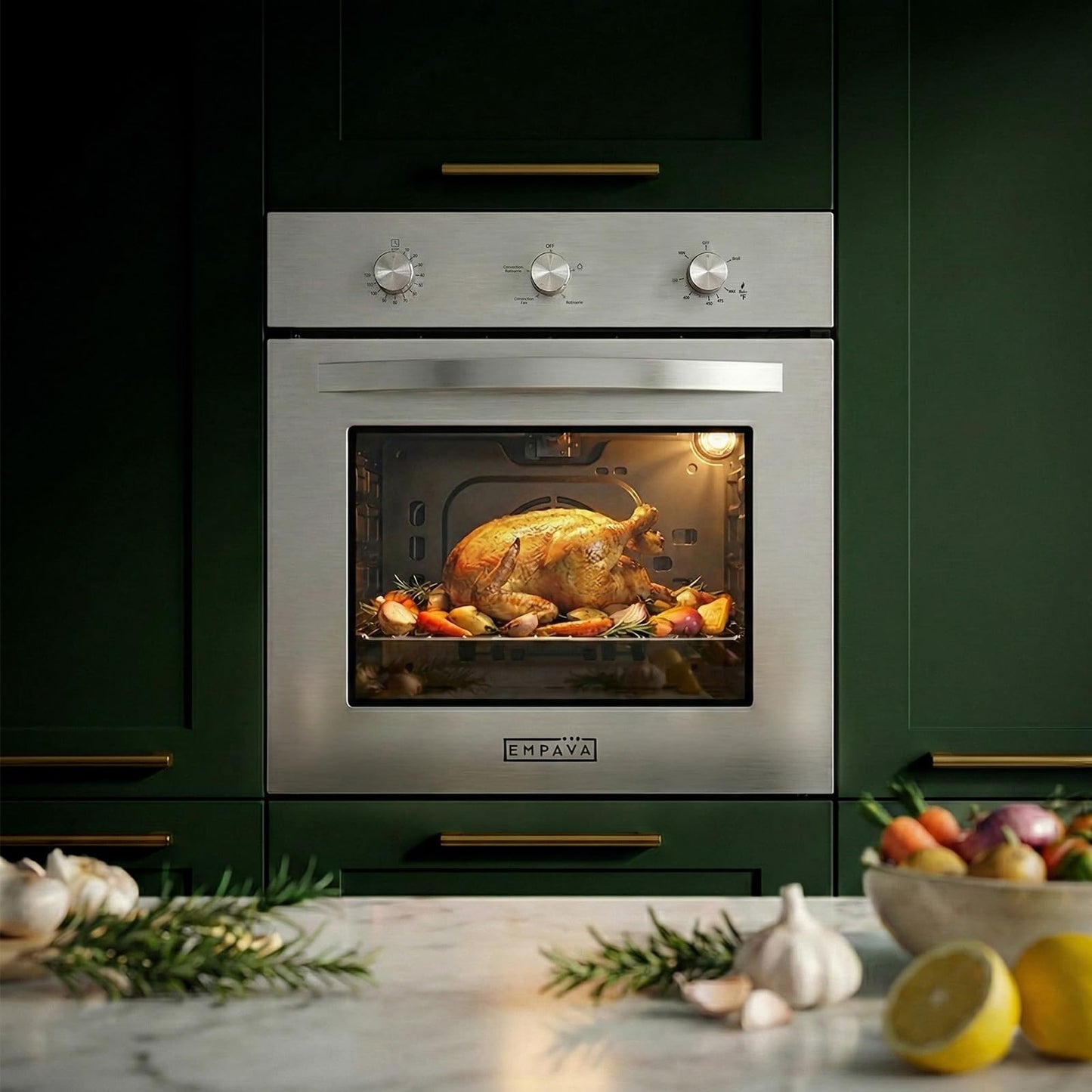 Empava 24 Inch Natural Gas Single Wall Oven in Stainless Steel, 5 Cooking Modes, Convection and Rotisserie Function, 2.3 Cu.ft, 13600 Btu/h