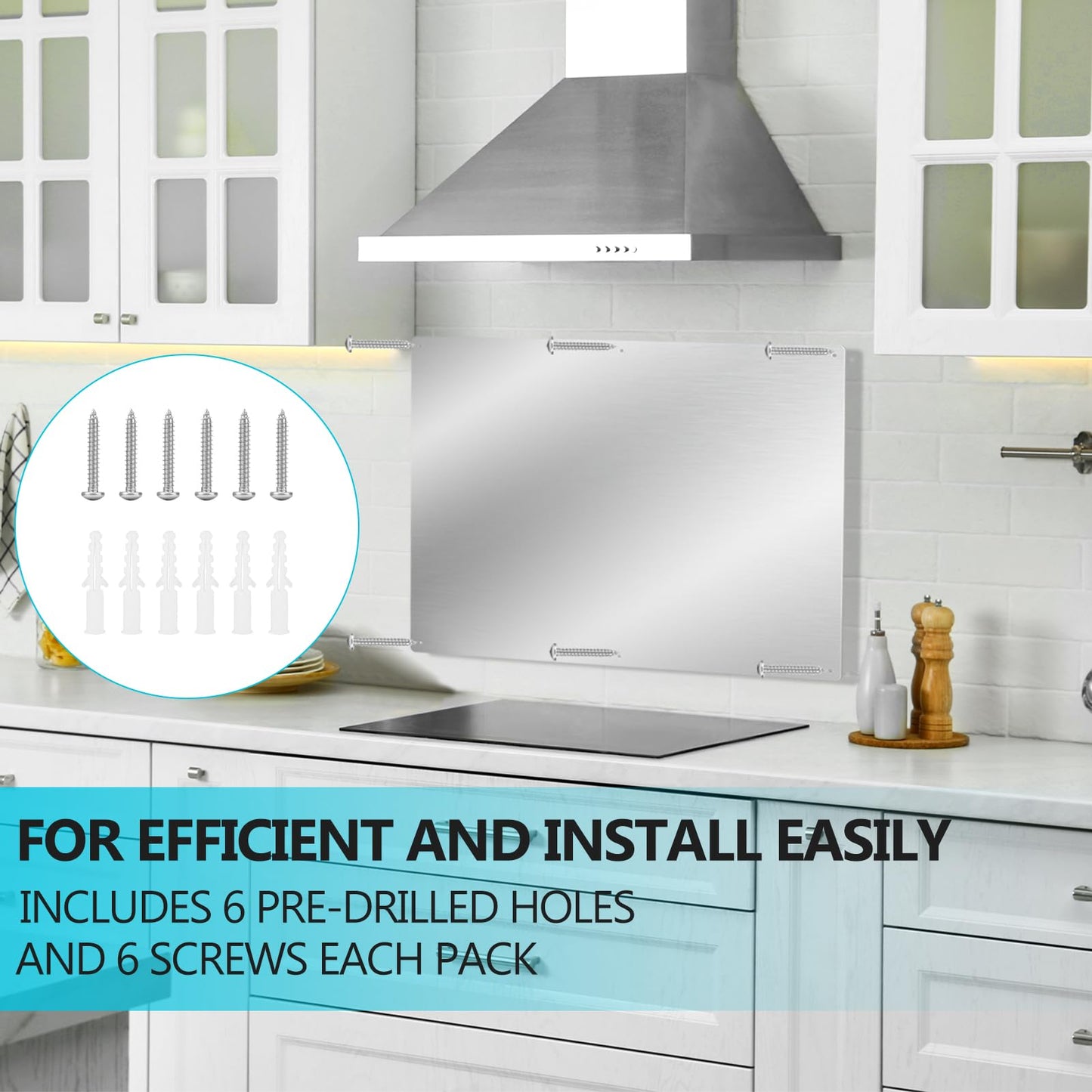30" x 24" Thicken Heavy Range Hoods Stainless Steel Backsplash,Panel Splatter Guard for Stovetop,6 Pre Drilled Holes for Easy Installation,Keep the Walls Clean, Bright and Beautiful (30" x 24")