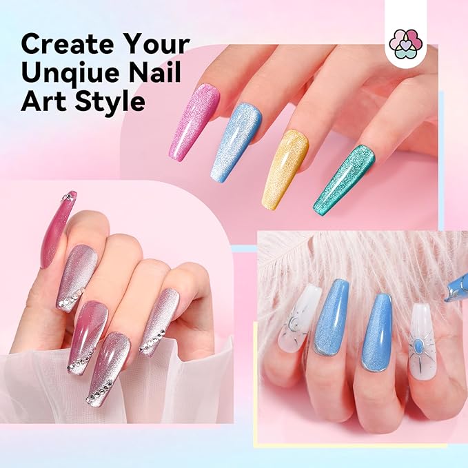 SAVILAND 12 Colors Crystal Cat Eye Gel Nail Polish Set: Glitter Shiny Dreamy Series with Double-head Magnetic Stick Reflective Disco 2025 Fall Gel Nail Polish Manicure DIY Nail Art Salon Home Gifts