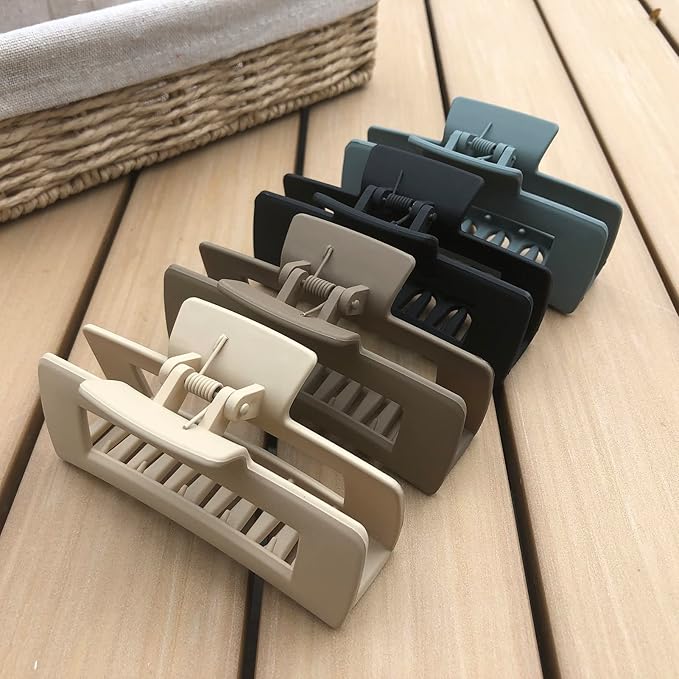 Rectangle Hair Claw Clips Large 4 Inch Matte Square Clear No Slip Big Jaw Clip Multi-Colored for Thick Hair Women, 6 Pack