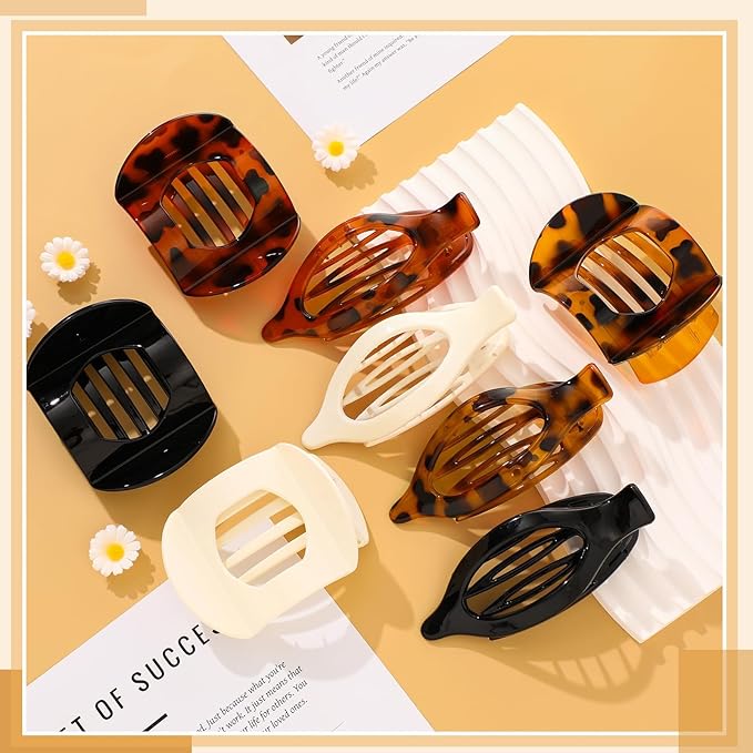 8 Pcs Large Flat Claw Clips for Women, 2 Styles French Flat Hair Clips for Women, Strong Hold Hair Claw Clips for Thick Thin Hair (Black White)