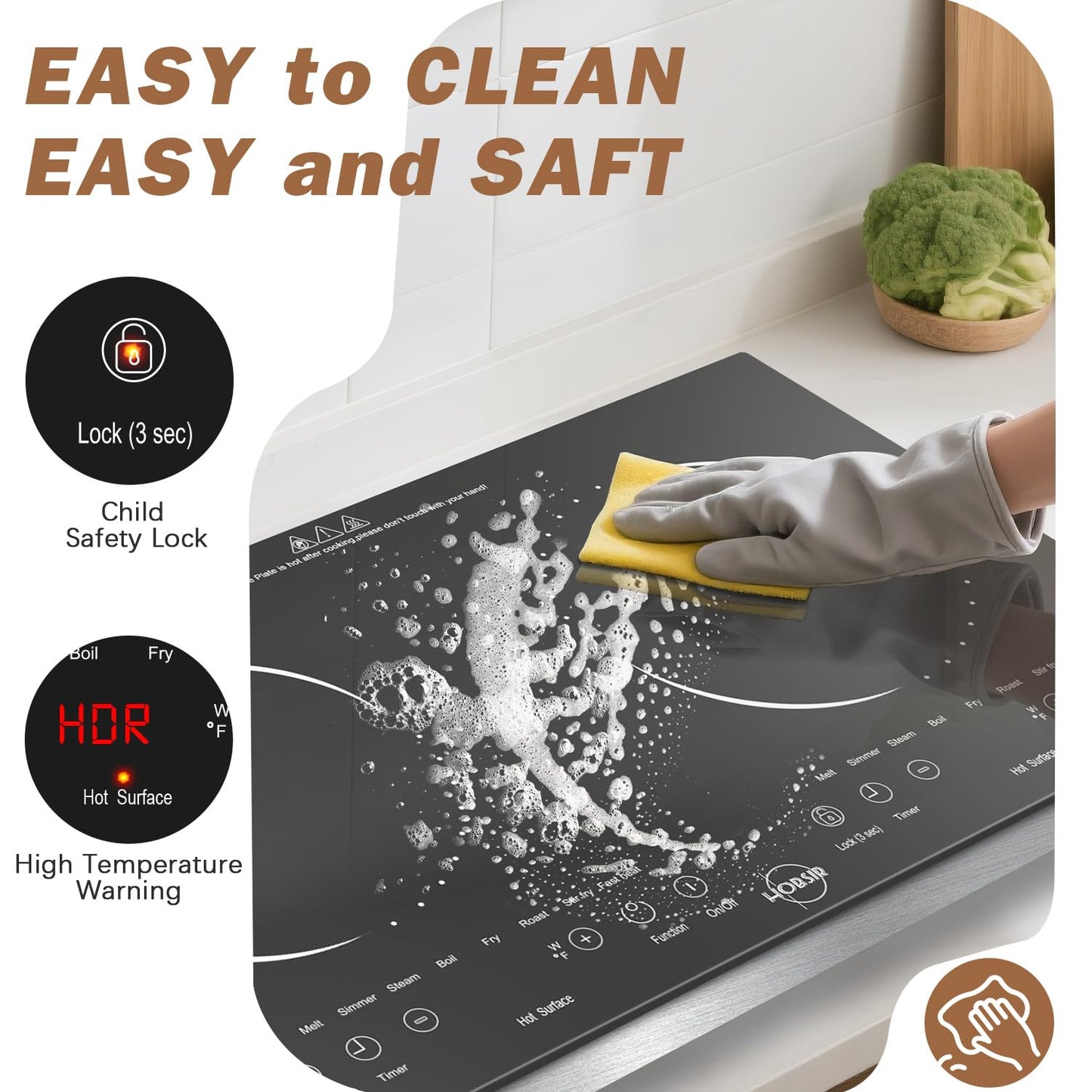 Hobsir 2 Burner Electric Cooktop 110V with Plug, Total 2000W Shared Power, Electric Stove Top with 8 Function & 8 Power, Two Burner Kitchen Cooktop with Timer & Child Safety Lock, for RV Camping