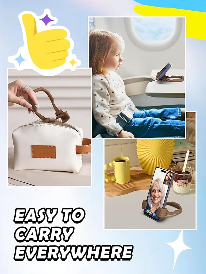 Easter Basket Stuffers Gifts for Teens Boys Men Him Cell Phone Holder: Patented Thumbs Up Phone Stand Funny Gifts for Adults Kids Teenager Husband Friend Coworkers Phone Accessories Cool Gadgets Brown
