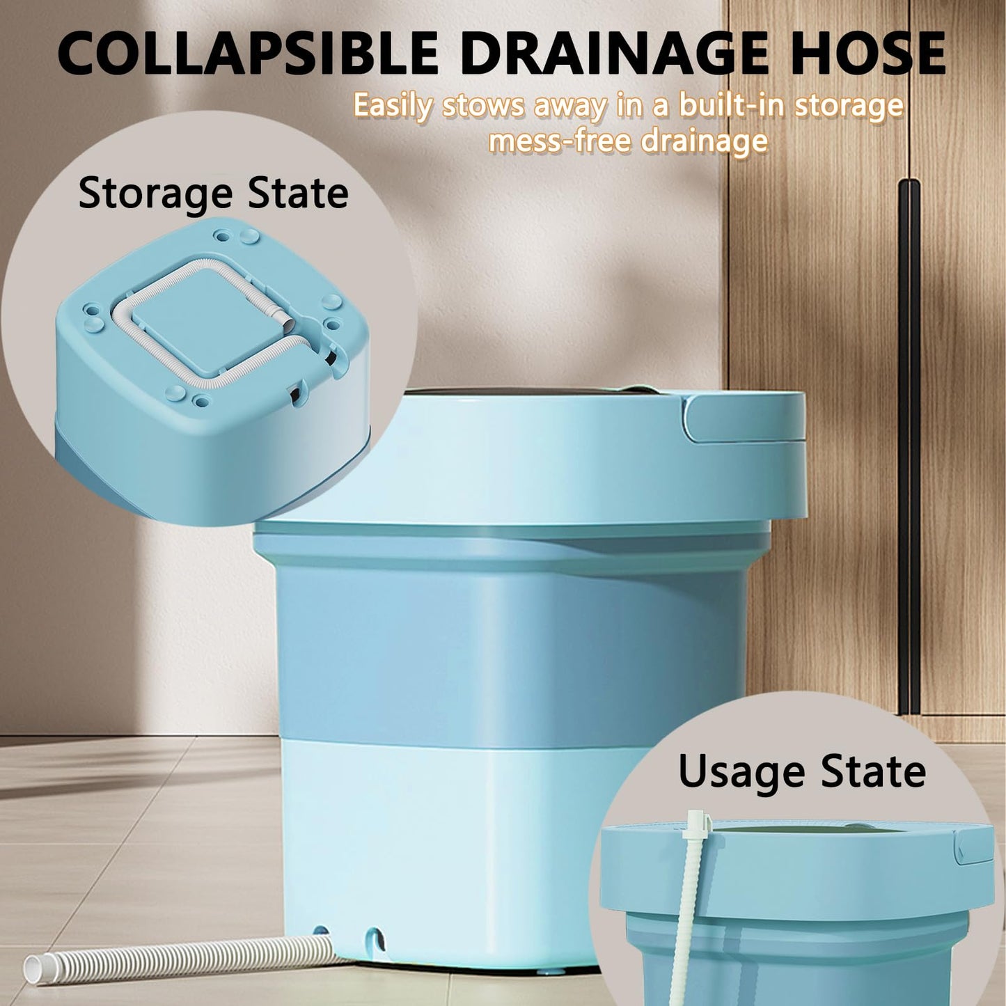 Portable Washing Machine 16L Foldable Mini Washer with Spin Basket, Drying Rack&Drainage Pipe – Compact Collapsible Laundry Set for Small Clothes, Space-Saving Washer for Apartments, Dorms, Travel&RV
