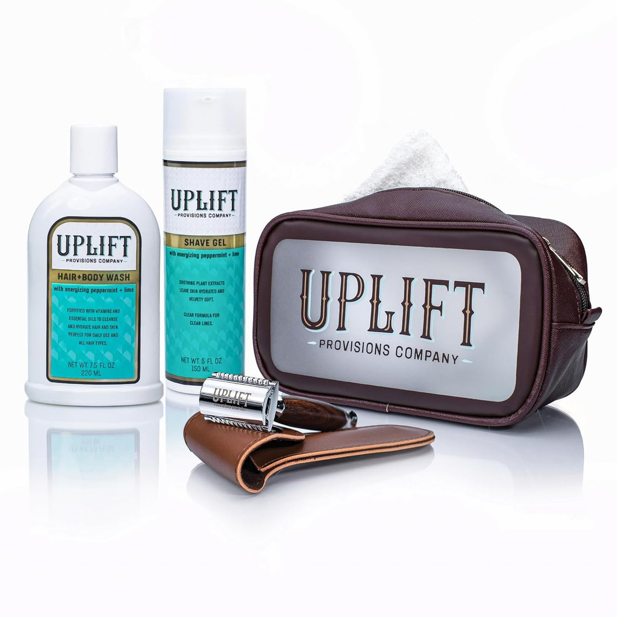 Upliftâs Luxury Shave Set for All: Pamper Yourself with Our Sulfate-Free Hair & Body Wash and Plant-Infused Shave Gel, Complete with a Handmade Wooden Razor for the Perfect Shave