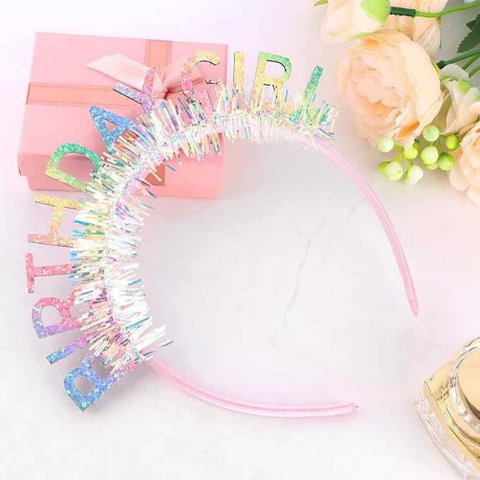 CIEHER Rainbow Colorful Birthday Girl Headband Birthday Crown for Women Girls Birthday Tiara