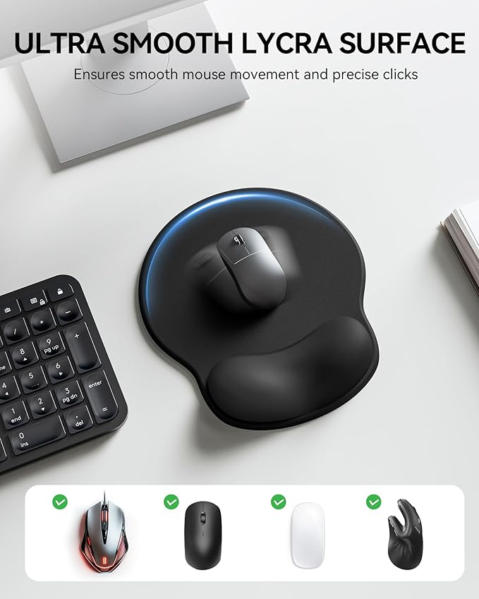 Laborio Mouse Pad with Wrist Rest, Ergonomic Mouse Pads for Desk, Office Non-Slip Large Mousepad with Gel Wrist Support(Black, 10.6''L x 9''W)