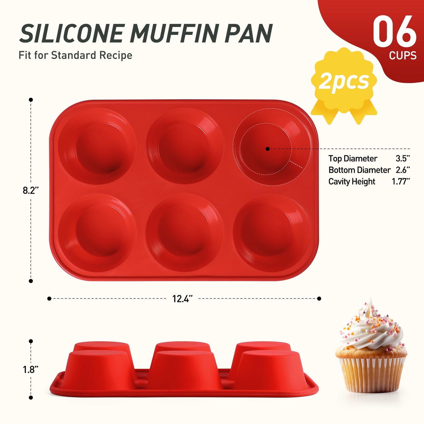 2 Pack 6 Cups Silicone Mini Muffin Pan with Metal Reinforced Frame Silicone Molds Cupcake Cake Baking Pans Cookie Baking Chocoflan Cupcake Mold Cake Molds Kitchen Baking Mom Gift Home Essentials