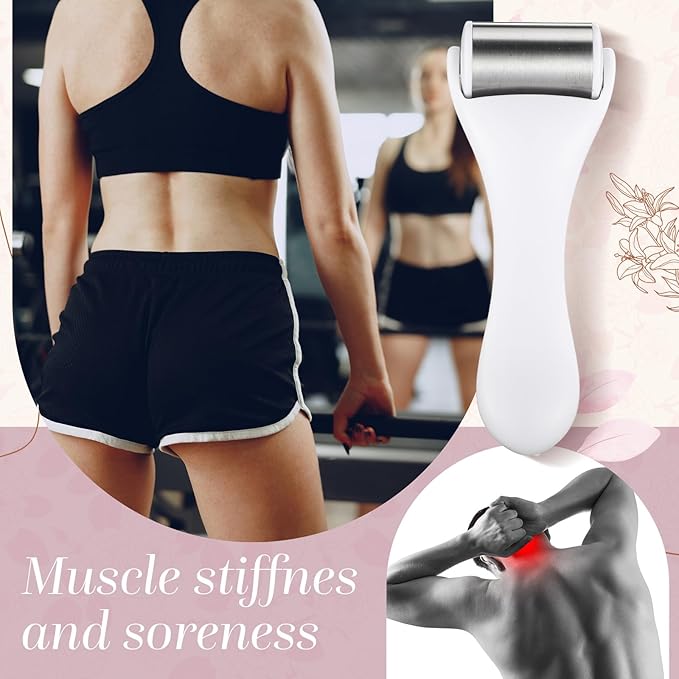 Tondiamo 2 Pcs Muscle Roller Gifts Stick Fascia Body Cellulite Face Muscle Massage Roller Manual Massage Tools for Relief Neck Arm Back Leg Body Deep Release(White,Metal)