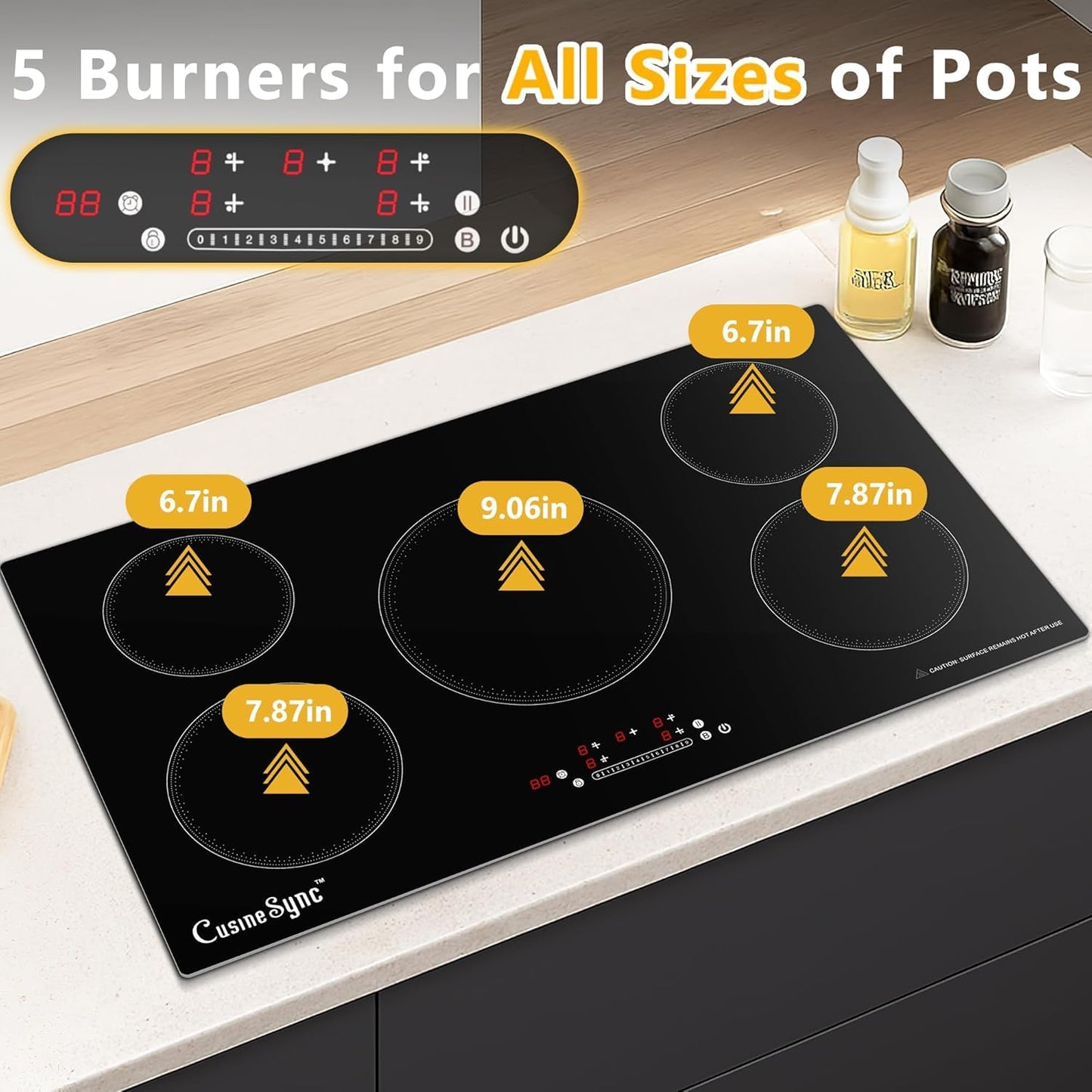 36 Inch Induction Cooktop, 5 Burner Built-In Electric Stove Top, 10800W High Output 240V Hardwired, Touch Control with Power Boost, 9 Power Levels, Timer, Child Lock & Residual Heat Indicator