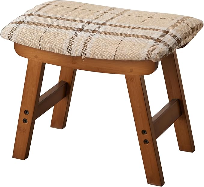 Kitsanery Foot Stool,Ottoman,Bamboo Small Sofa Foot Rest Under Desk,Extra Seating for Living Room, Bedroom and Kitchen (Brown Stool Legs - Stripes Surface)