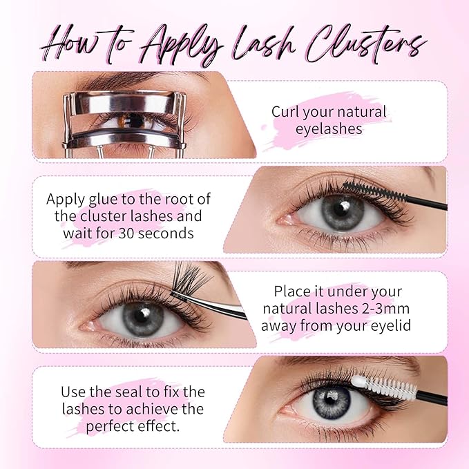 FADLASH Lash Clusters 546PCS Wispy Eyelash Clusters 30D+40D+50D+60D Individual Natural Lash Extensions 8-16mm Soft Thin Band DIY at Home
