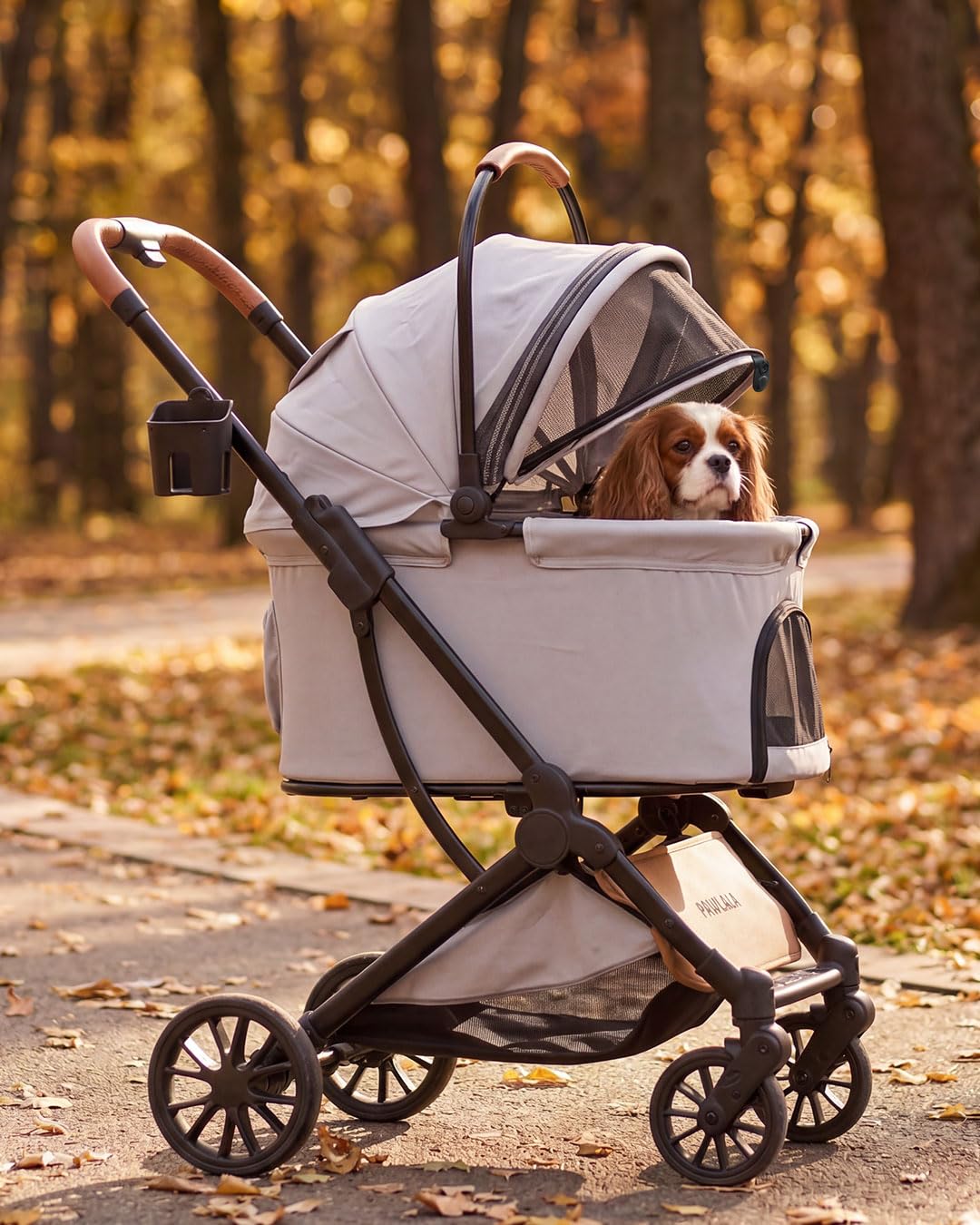 PAWLALA Pet Stroller with Detachable Carrier for Small & Medium Dogs & Cats, Smooth Comfort Ride with Shock-Absorbing Suspension, Foldable Dog Stroller, Compact Storage (Cloud Gray)