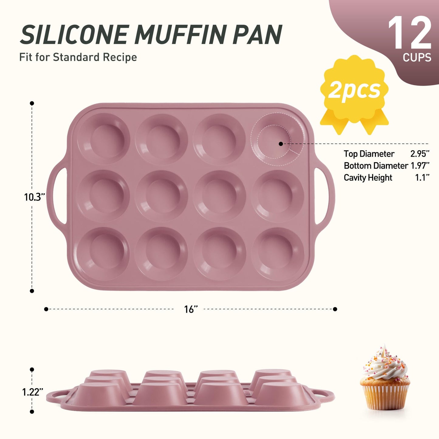 2 Packs 12 Cups Silicone Muffin Pan with Metal Reinforced Frame Regular Size Cupcake Pan Tray Egg Bites Silicone Circle Cookie Molds Muffin Tin Tart Pans Baking Sheet Set for Breakfast Sandwiches