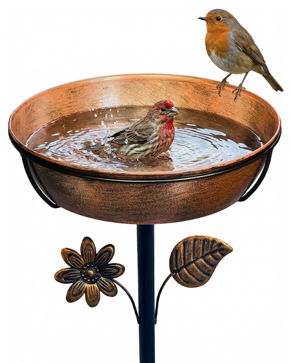 OUISJYER Metal Bird Bath for Outside, 3" Deep 12" Dia Removable Bowl, 36" H Garden Bird Bath | Stable 5-Prong Stake, Rust-Resistant, Easy Clean Outdoor Birdbath for Yard Lawn Patio