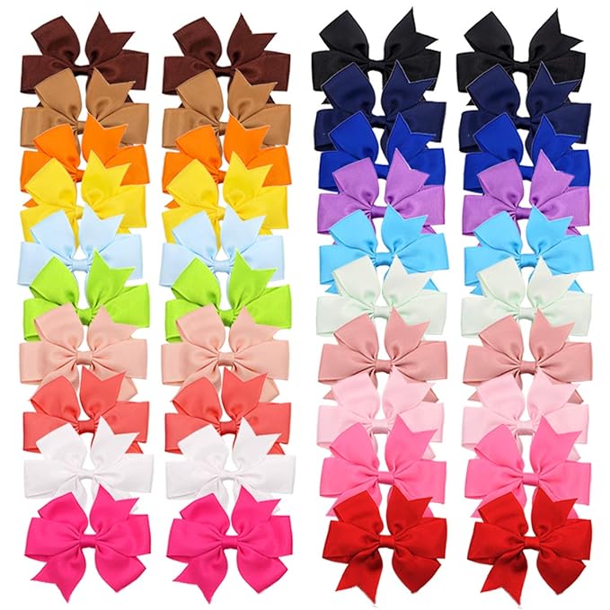 CÉLLOT 40Pcs 3 Inch Boutique Grosgrain Ribbon Pinwheel Hair Bows Alligator Clips For Girls Toddlers Accessories Teens Gifts In Pairs