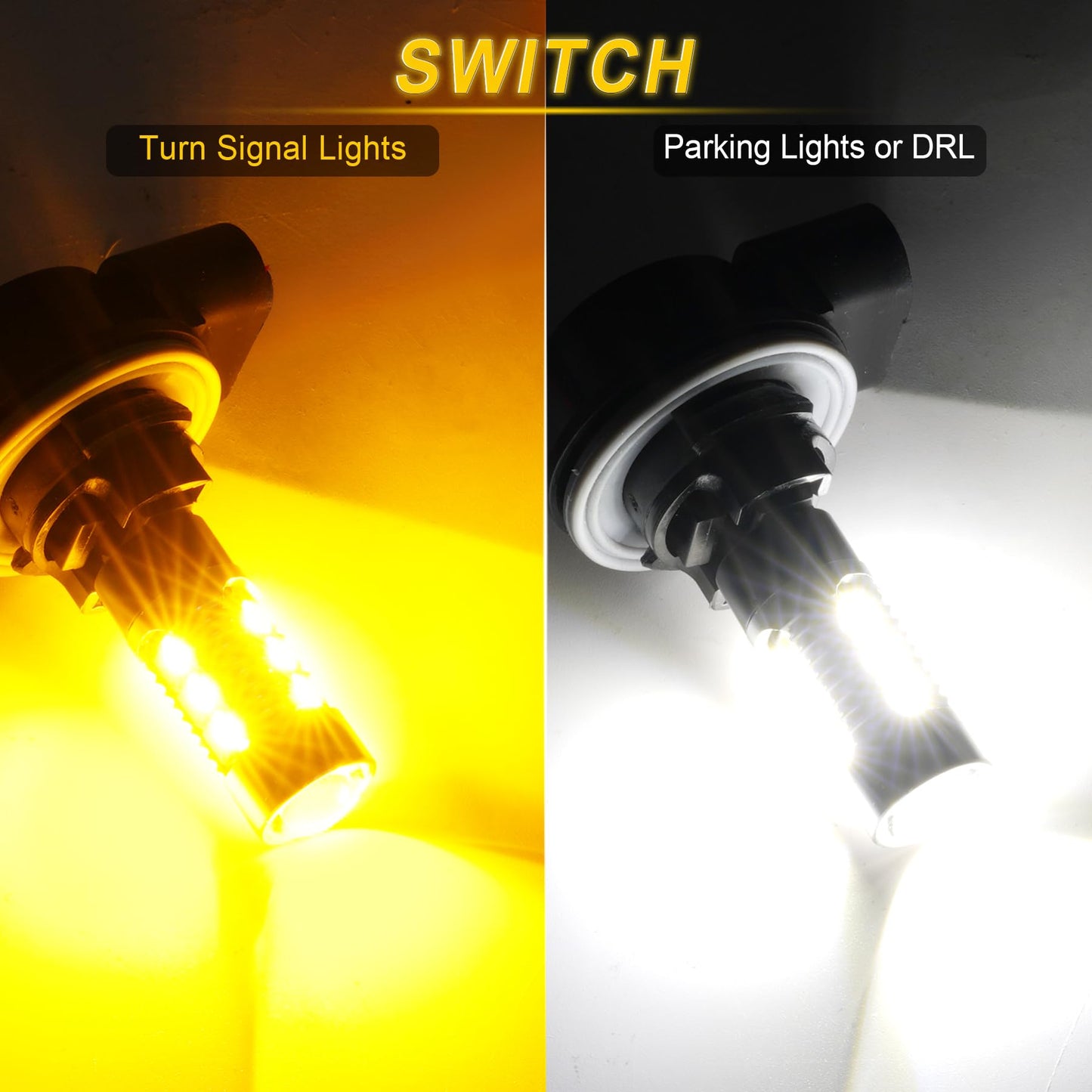 iFunyLED 3157 Switchback Led Turn Signal Bulbs Super Bright 3057 3357 3457 4157 LED Replacement light Kit Set for Car Daytime Running Turn Signal Blinker Lights, pack of 4, Xenon White/Amber Yellow