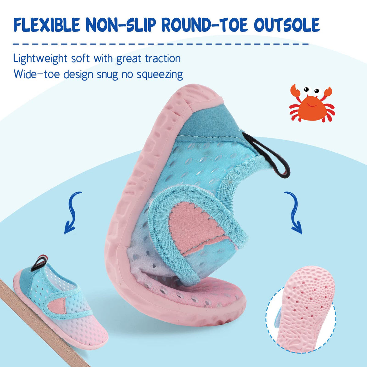 LeIsfIt Kids Water Shoes Toddler Girls Boys Swim Shoes Outdoor Quick-Dry Breathable Aqua Socks for Beach Pool Surf, Blue Pink, 1 Big Kid