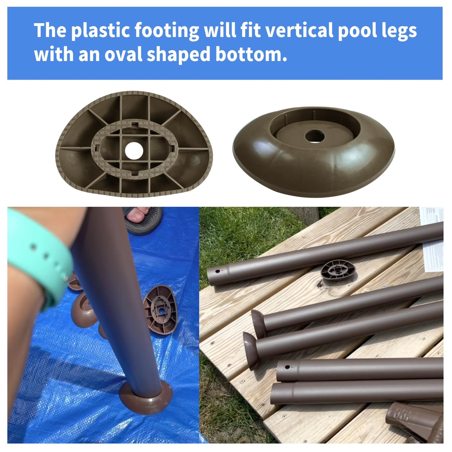 4-Pack Leg End Caps Footings 5 1/4" x 3 5/8"x1" for Frame Vertical Legs 2.5" x 1.75", Leg Caps Compatible with Coleman 18ft x 48in, 24ft x 52in, 22ft x 52in Round Above Ground Pool Foot Supports