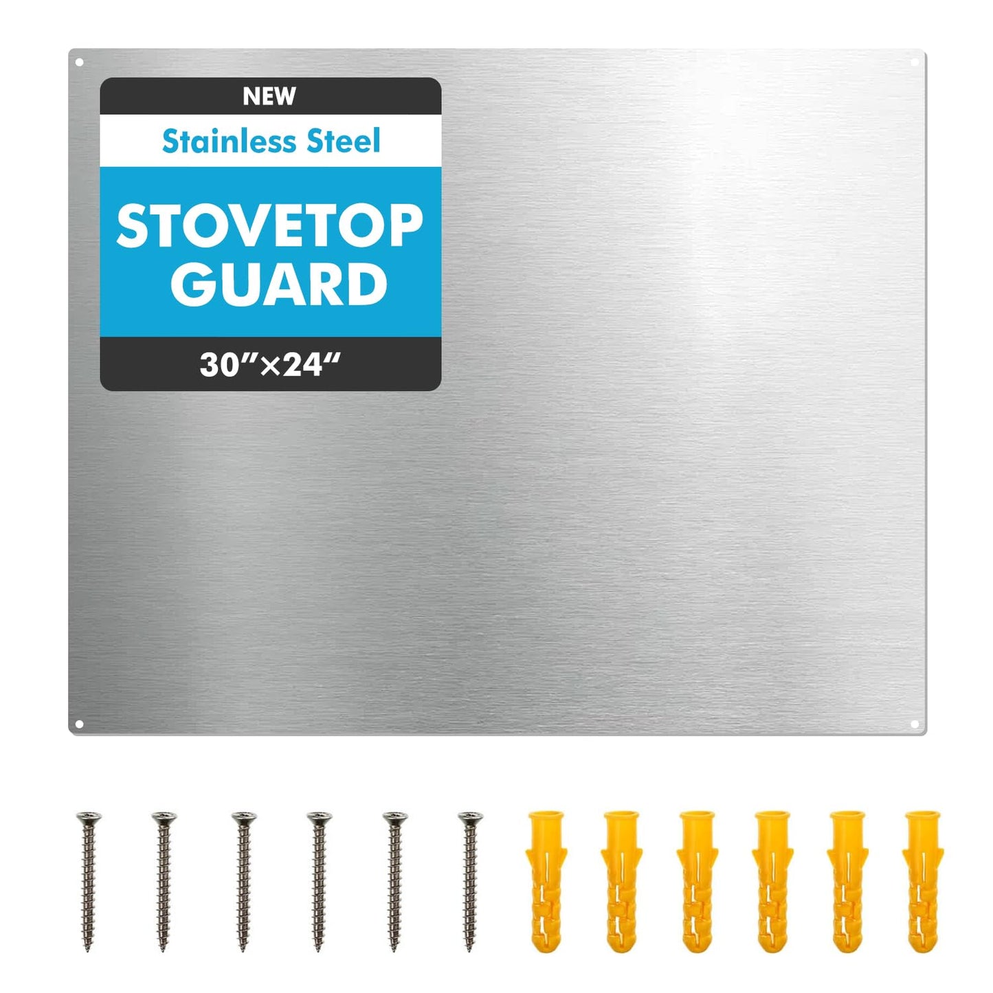 Micmi 24" x 30" Stainless Steel Backsplash for Stove, Reversible Flat Metal Guard Range Hood Wall Shield for Kitchen, Easy Clean and Installation with Four Pre Drilled Holes
