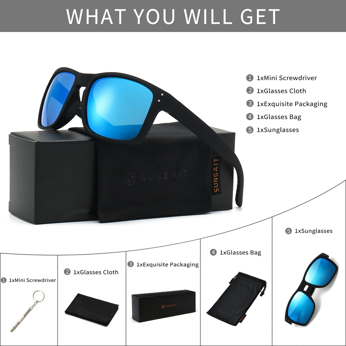 SUNGAIT Polarized Sports Sunglasses for Men Women: Blue Retro Square Shades UV400 for Driving Fishing Cycling Running Golf
