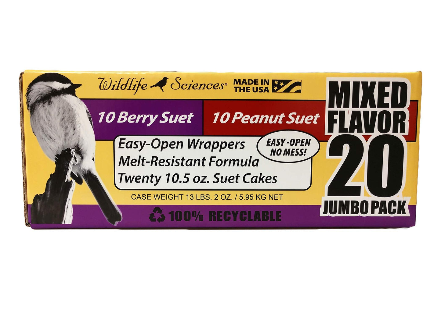 Wildlife Sciences Suet Cake Jumbo Mixed 20 Pack | 10 Peanut & 10 Berry 10.5 oz. Suet Cakes for Wild Birds