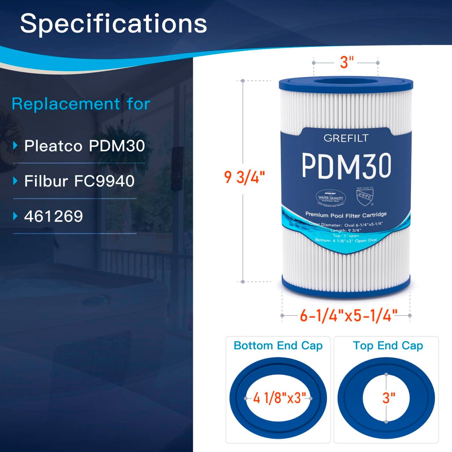 Grefilt Oval Filter Spa Filter PDM30 for Dream Maker 461269, Filbur FC 9940, Cross Over 730L 730S, 30 sq.ft Hot Tub Filter Cartridge 2-Pack
