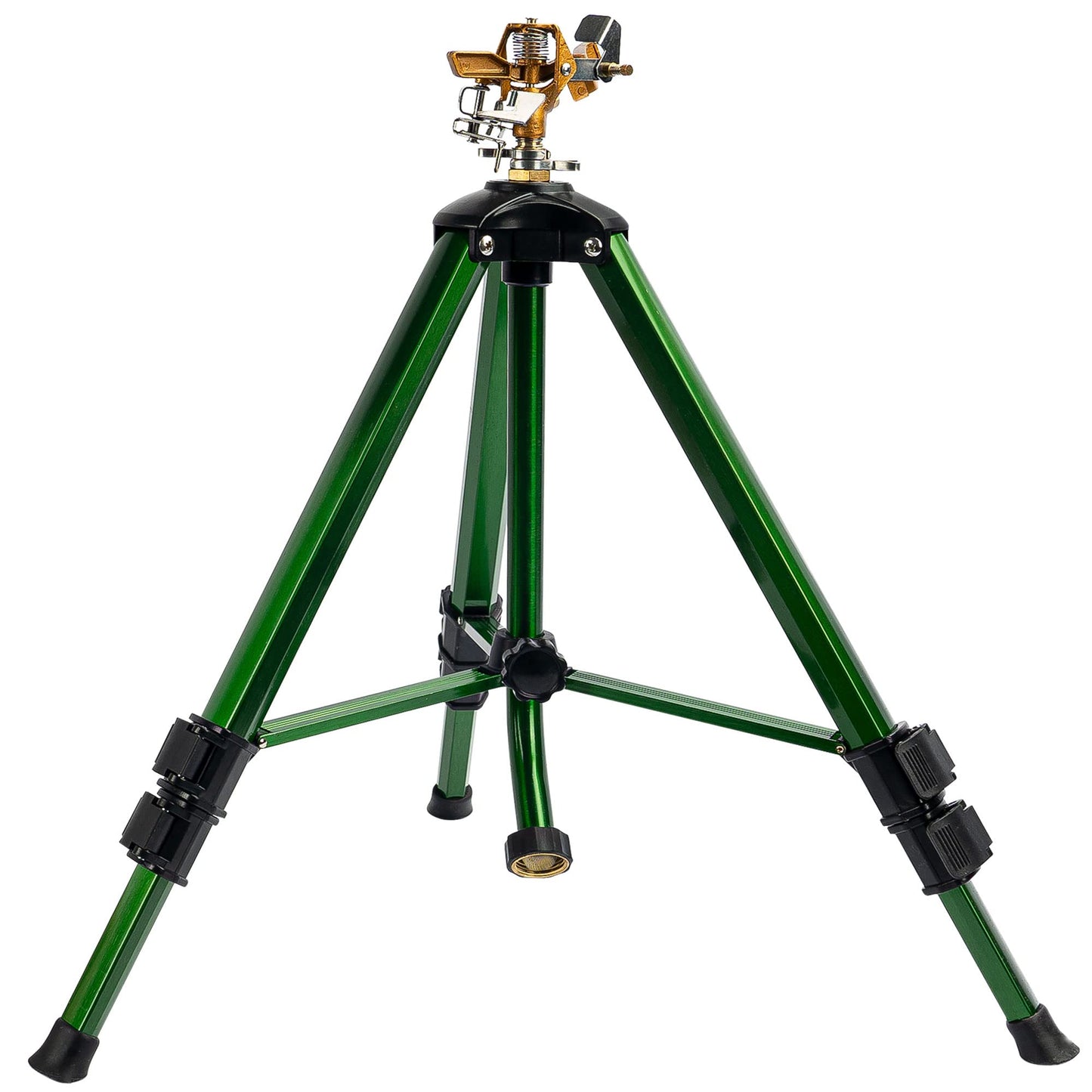 Hourleey Impact Sprinkler on Tripod Base, Heavy Duty Brass Sprinklers for Yard Lawn Garden, 0-360 Degree Large Area Coverage, 3/4 Inch Connector Extension Legs Flip Locks with Brass Sprinkler Head