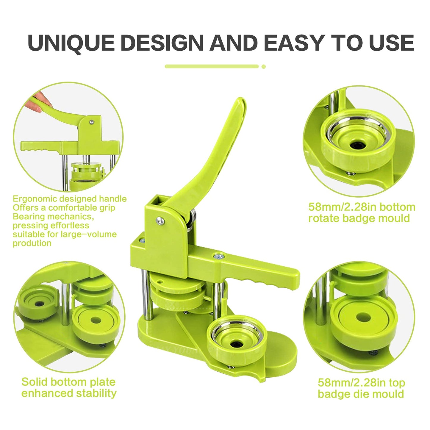 Button Maker Machine 58mm Pin Installation-Free DIY Pin Badge Button Maker Press Machine Punch Press with Free 100pcs Parts Pictures Circle Cutter