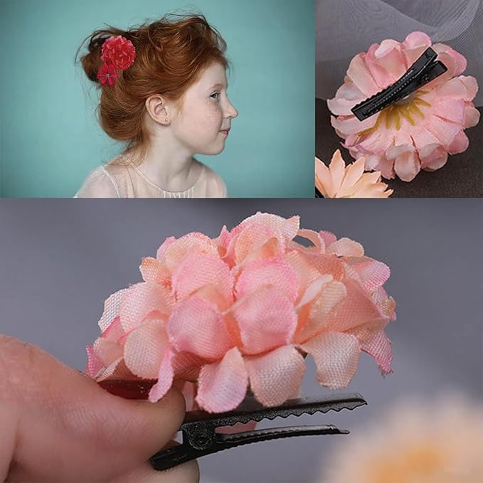 21 PCS Hair Flowers Boho Hair Barrettes Accessories Hawaiian Silk Flower Clips Girls Red Floral Bride Headpiece Festival(Red)