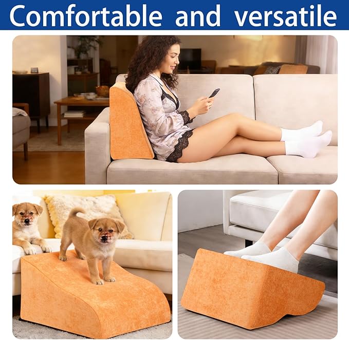 Foot Rest for Under Desk at Work, Ergonomic Under Desk Footrest with Washable Cover for Office, Home & Gaming Leg Elevation Pillow Orange