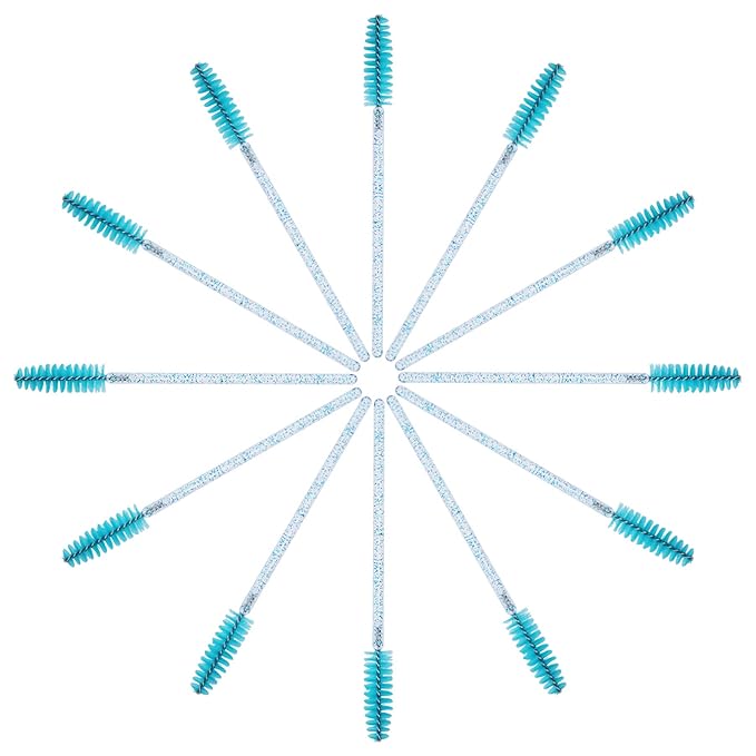 CHEFBEE 100PCS Disposable Eyelash Brush, Mascara Wands Makeup Brushes Applicators Kits for Eyelash Extensions and Eyebrow with Container (Blue)