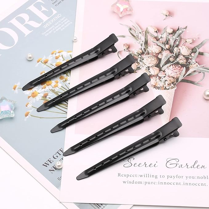 24Pcs Duck Billed Hair Clips for Styling Sectioning, Metal Hair Clips for Women Long Hair, Metal Alligator Curl Clips for Hair Roller Salon (Black)