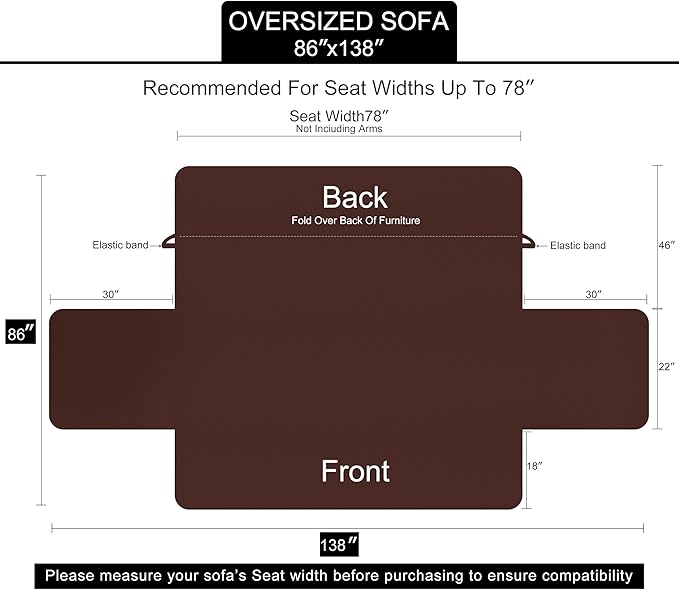 U-NICE HOME Large Sofa Cover Reversible Couch Cover for Dogs Pets with Elastic Straps Water Resistant Furniture Protector for 4 Cushion Couch (Oversized Sofa, Light Camel/Beige)