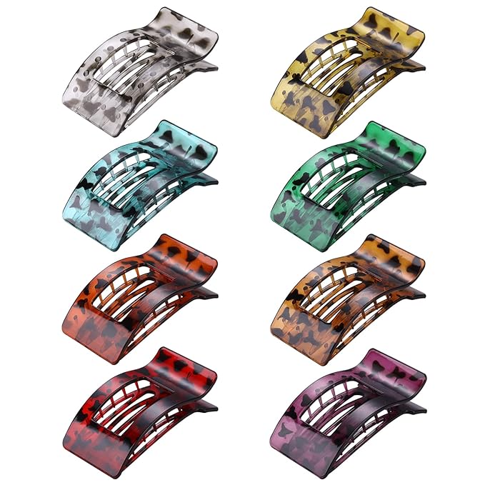 8 Pack French Flat Hair Clips for Women – Large Matte No-Slip Claw Barrettes for Thick & Thin Hair, Strong Hold Styling Accessories (Leopard)