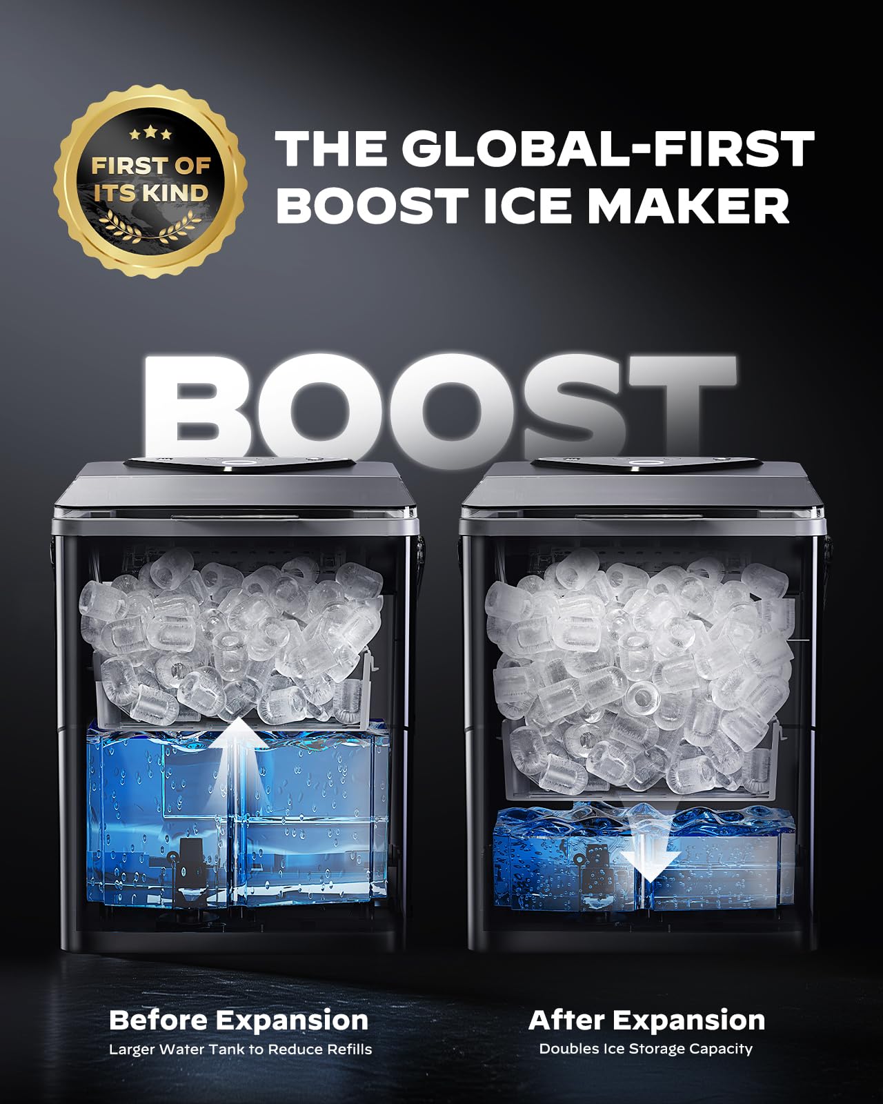 Silonn Ice Maker Countertop with Expandable 2.5L Ice Basket & 1.8L Water Tank, 9 Bullet Ice Cubes in 6 Mins, Portable Ice Maker with LED Touch Control, Self-Cleaning, 2 Ice Sizes for Home Kitchen