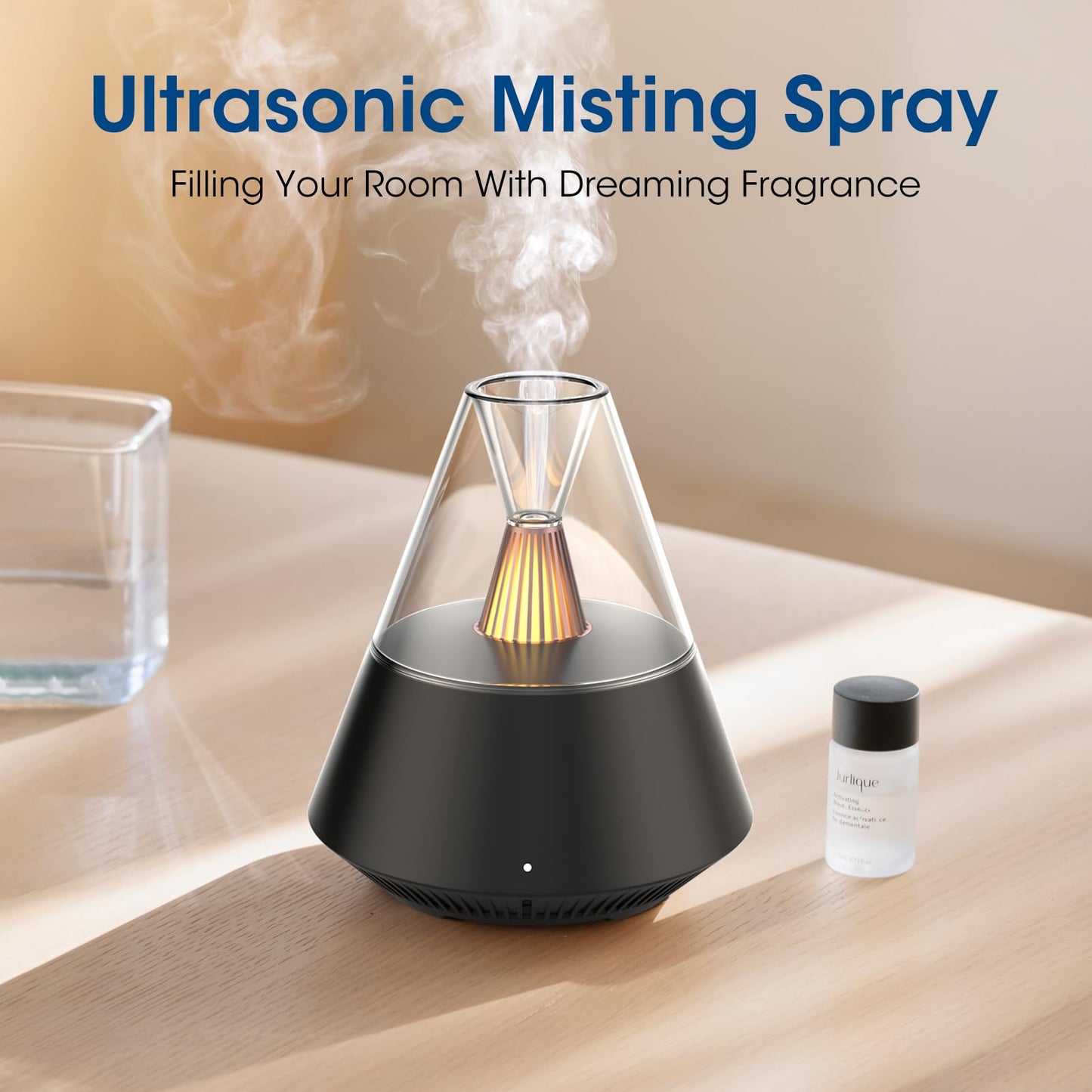 KinYiLO Essential Oil Diffuser, Modern Style Aroma Diffusers with Candle Light Remote Control, USB Powered 150ml Ultrasonic Cool Mist Aromatherapy for Home Room Office Bedroom, Automatic Off, Black