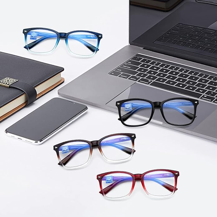 VIDEBLA 5 Pack Blue Light Blocking Reading Glasses,Spring Hinge Readers for Women Men,Anti UV Ray Filter Nerd Eyeglasses