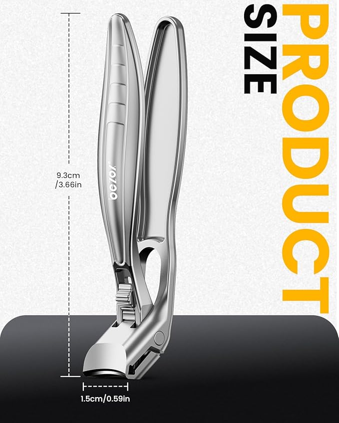 BEZOX Curved Toenail Clippers for Seniors – Safety Lock, Wide Opening, and Anti-Slip Grip Nail Clipper for Thick Nails - Silver