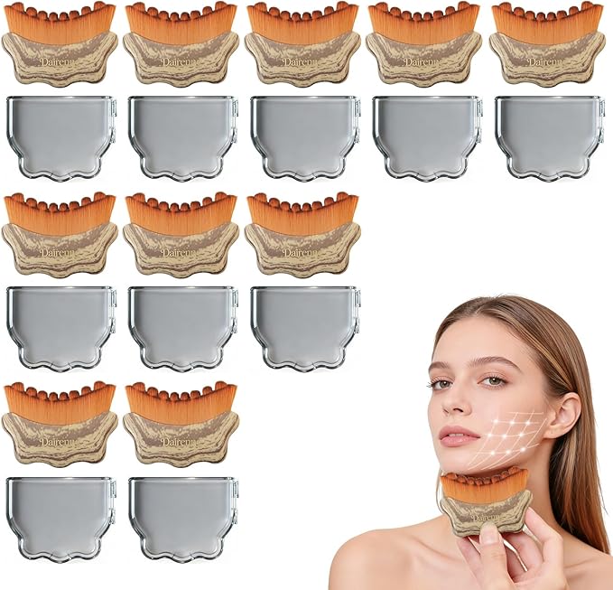 Lymphatic Contour Face Brush - Facial Sculpting & Anti-Puffiness Tool | Ultra Soft Dry Brush for Jawline Massage & Lymphatic Drainage | Ergonomic Design (Gray, 10pc)