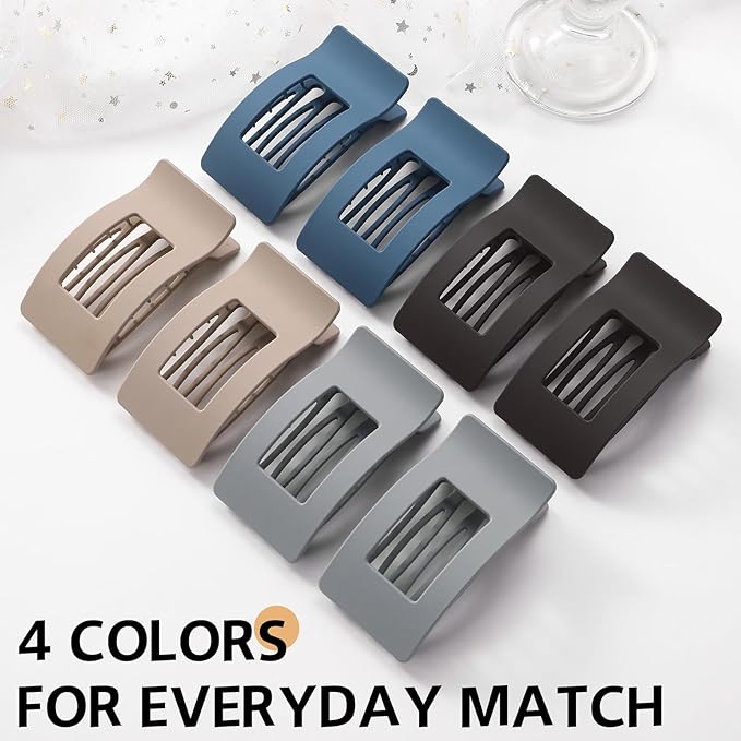 8 Pack French Flat Hair Clips for Women – Large Matte No-Slip Claw Barrettes for Thick & Thin Hair, Strong Hold Styling Accessories (Dark Neutral)