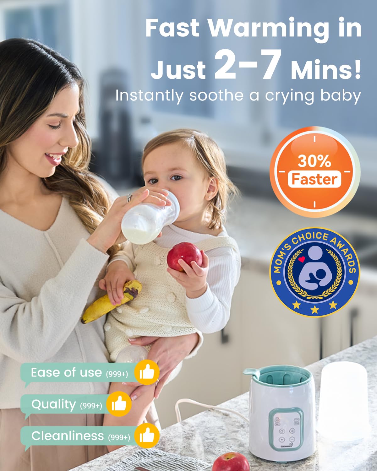 Grownsy Baby Bottle Warmer, 8-in-1 Fast Baby Milk Warmer with Timer for Breastmilk or Formula, Accurate Temperature Control, 24H Keep, Food Heater&Defrost BPA-Free Bottle Warmer for All Bottles- Green
