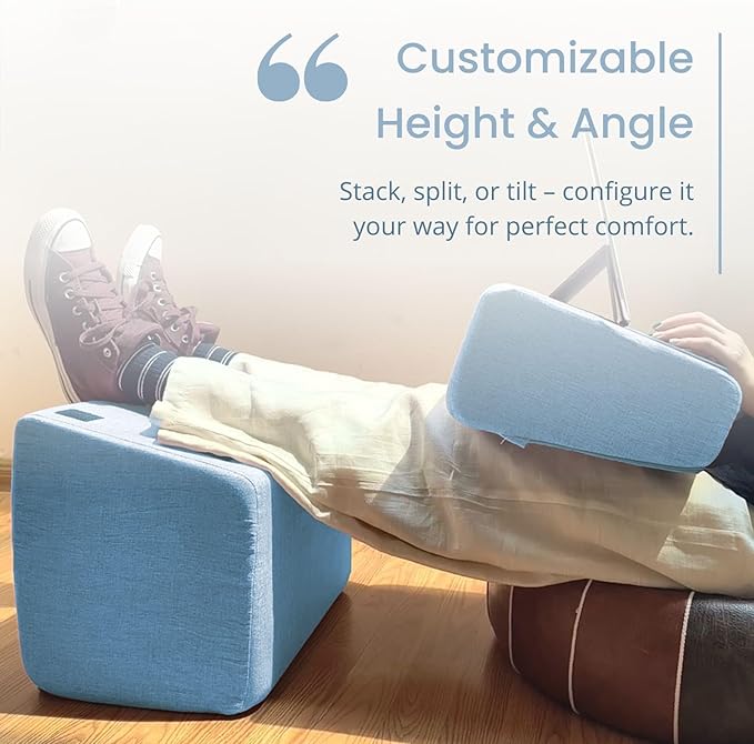 Blue Adjustable Foot Rest for Under Desk at Work – Ergonomic Memory Foam Footrest Pillow with Washable Cover, DIY Height Adjustment for Office Chair, Gaming&Home Use (Sky Blue)