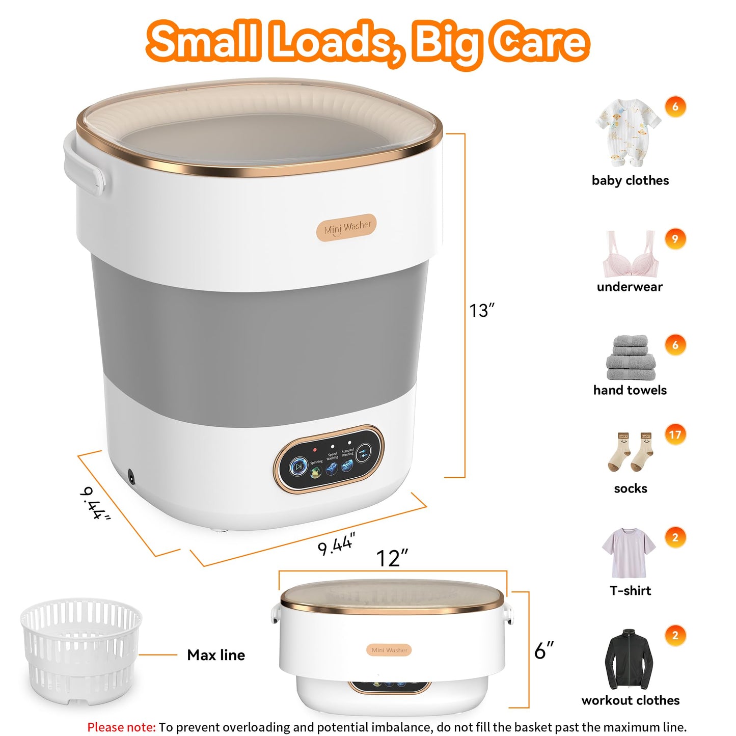 Portable Washing Machine, Folding 20L Mini Washer and Spin-Dryer, 3 Cleaning Modes & Deep Cleaning Small Compact Laundry Machine of Small Clothes for Apartments, Dormitories,Home, RV, Travel, White